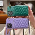 For iPhone Samsung Crossbody Strap Leather Card Wallet Case Phone Cover Stand