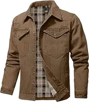 [Zaitun] Men's Denim Jacket with Flannel Lined Jean Jackets for Winter Vintage Cowboy Cut Snap Closure Classic Heavy Duty