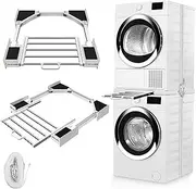 Washer Dryer Stacking Kit, Universal 29"/28"/27"/26"/25"/24" Washer and Dryer Stackable with Pull-out Drying Rack, Adjustable Stacking Kit for Washer and Dryer, Connecting Frame with Ratchet Strap