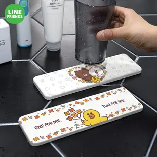 LINE FRIENDS 熊大 花朵款 硬式珪藻土洗漱墊 24x8 防潮 杯墊 瀝水 硅藻土牙刷架【5ip8】