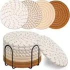 8Pcs/set Drink Coasters with Holder Cotton Coasters for Glass Tea Coffee Cup Mat