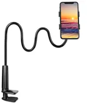Mobile Phone Flexible 360o Clip Mount Stand Holder Bed Desktop Bracket Clamp Blk