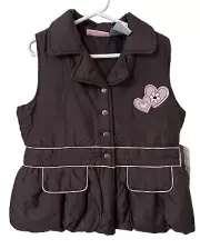 Kids Headquarters Girl's Brown & Pink Trim Fluffy Poly-Fill Vest Only Size 6 NWT
