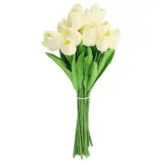 20pcs Tulips Artificial Flowers, Faux Flowers Fake Tulip Stems(Cream White)