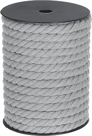 sourcing map Cotton Rope 3 Strand Twisted Braided Rope Cord, Light Gray 23m/25 Yard 10mm Dia for Wall Hanging, Plant Hanger, Knitting, Macrame Knotting