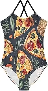 [RPLIFE] Girl Bathing Suits Beach Swimwear 3-10 Y with Adjustable Shoulder Strap, Pizza Slices Pineapples