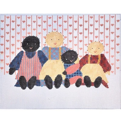 HAND PAINTED NEEDLEPOINT CANVAS: FOLK ART DOLLS BM