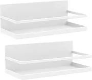 Magnetic Spice Rack Organizer Single Tier Refrigerator Spice Storage Shelf, Easy to Install The Side of The Refrigerator Can Hold spices, Jar of Olive Oil (White, 2 PACK)