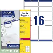 AVERY Zweckform L7162-100 Address Labels/Address Labels (1,600 Labels with Ultra Grip, 99.1 x 33.9 mm on A4, Printable, Self-Adhesive, for DIN Long Envelopes, Matte Paper) 100 Sheets White