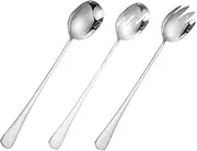 STOBAZA 3pcs Salad Fork Spoon Colander Set Steel Slotted Spork Stainless Serving Silver