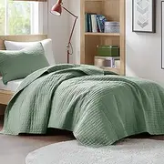 Comfort Spaces Kienna Quilt Set-Luxury Double Sided Stitching Design Summer Blanket, Lightweight, Soft, All Season Bedding Layer, Matching Sham, Seafoam, Coverlet Twin/Twin XL(66"x90") 2 Piece