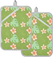 Oven Pot Holders Cartoon Green Leaves Potholder with Pocket Hotpads Kitchen Oven Pad 2 Pack