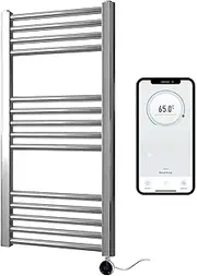 Greened House Chrome Electric Smart WiFi Controlled Heated Towel Rail 400mm W x 800mm H Flat 7 Day Programmable Timer App Compatibility