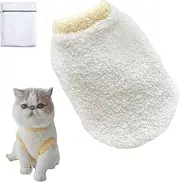 Cute Cat Sweaters Warm Cotton Plush Dog Apparel & Accessories Sleeveless White Kitten Sweaters for Indoor Cats and Small Dogs with Pet Laundry Bag (Yellow,S (2-5.5lbs))