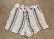 New American Eagle Shorts Medium Striped Cuffed Lined Cotton Linen Elastic Waist