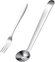 2 Pieces Olive Spoon Strainer Stainless Steel Pickle Forks Set Pick Jar Spoon and Fork Cherry Spoon with Drain Hole Jar Serving Spoon Tools for Onion, Caper Slotted Spoon (Silvery, 17.2 * 3.1cm)