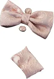 [Zasel] Mens Pastel Pink Paisley Matching Bow Tie, Pocket Square & Cuff Links Set