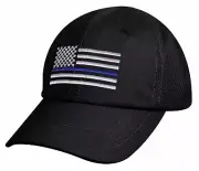 Mesh Black Tactical Cap With Thin Blue Line Flag Law Enforcement Rothco 9973