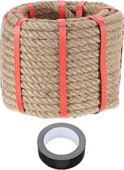 sourcing map Jute Rope 0.5 Inch x 66ft, Heavy Natural Thick Twisted Rope with Black Tape for Crafts Railing Docks Tug of War Swing Nautical Landscaping
