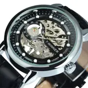 WINNER Classic Skeleton Mens Watch Fashion Leather Strap-Silver