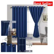 Set of 2 Classic Blue Thermal Insulated Blackout Curtains - Elegant & Functional