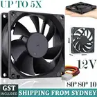 1-5PCS Brushless Silent Compute Fan 80x80x10mm DC 12V PC Case Cooling Fans Black