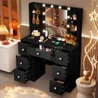 XXL Large Dressing Table Black Make up Desk with LED Lights Mirror 7 Drawers Set