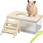 GREENADSCAPE 1 Set Hamster Sand Bath Kit with Ladder Small Animal Sandbox for Hamsters Includes Hamster Sand and Bath Accessories for Chinchillas and Small Pets