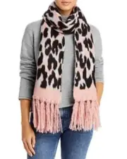 Aqua Leopard Jacquard Knit Scarf Pink Size OSFA