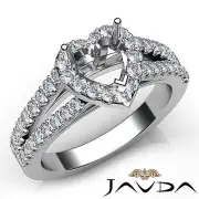 1.68ct Split Shank U Cut Pave Heart Diamond Engagement Ring Setting White Gold