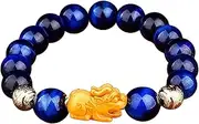 [QSAENHA] Feng Shui Golden Pixiu Wealth Bracelet Prosperity Very Rare 7A Collectible Blue Tiger Eye Stone Vietnamese Gold Pi Yao Bangle Natural Healing Chakra Crystal Bracelet Amulet Money Good Luck/1935