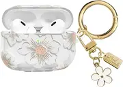 [AIIEKZ] Compatible with AirPods Pro 2 Case Cover 2022, Soft TPU Case with Cute Flower Pattern for AirPods Pro 2nd/1st Generation Case with Flower Keychain and Carabiner for Girls Women (White)