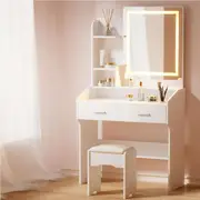 2 Drawers Artiss Dressing Table Set Stool Led White Doria