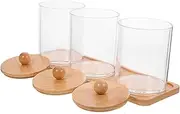 Cabilock Elegant Bamboo Lid Makeup Storage Box Countertop Organizer for Cotton Pads Swabs Balls