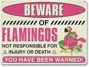 Pink Flamingo Aluminum Signs - Beware of Flamingo Warning Metal Sign Gifts for Women Yard Decorations for Home Lawn Living Room Bedroom Flag Lamp Party