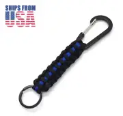 Paracord Keychain Thin Blue Line with Key Ring and Carabiner Police Enforcement