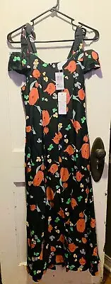 NEW ALICE MCCALL One Kiss Black Red Floral Tie Shoulder Midi Dress Size 2