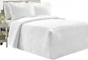 Lush Decor French Country Geo Ruffle Bedding, 3-Piece Bedspread Set (King, White)