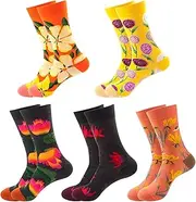 [JSTHHTT] 5 Pairs of Women's Socks, Warm Winter Socks, Cotton, Cuddly Socks (Floral Pattern), multicoloured, One size