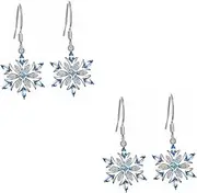 [SHERCHPRY] 2 Pairs Snowflake Earrings Long Drop Hoop Earrings Rhinestone Christmas Ear Dangle Snowflake Ear Dangles