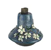 Raku Pottery Dot Turman Studio Art Piece Blue Lidded Squat Jar Carved Flowers