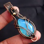 Aqua Chalcedony Gemstone Copper Wire Wrapped Gift For Her Pendant Jewerly BP 107