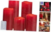 Red Flameless Candles with Remote & Timer, Set of 5 (3" x 4",5",6",7",8")