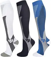 [Blahhey] 3 Pairs Compression Socks for Women & Men 15-25 mmHg Fit Athletic Knee High