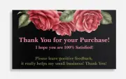 100 Thank You Cards for eBay Your Purchase Order Floral Black Pink Roses