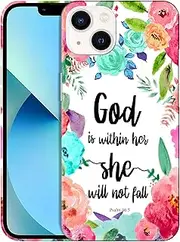 for iPhone 13 Mini, iPhone 13 Mini Case - God is Within Her She Will Not Fall Design Printed Slim & Sleek Cute Hard Plastic Protective Designer Back Case/Cover for iPhone 13 Mini White