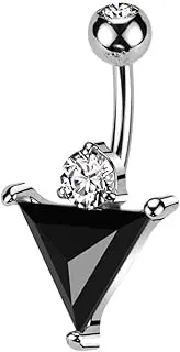 [Pierced Owl] 14GA 316L Stainless Steel Black CZ Crystal Triangle Belly Button Ring