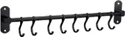 Wall Mounted Pot Hanger, Aluminum Kitchen Utensil Rail with 8 Sliding Hooks for Pans, Mugs, Spoons