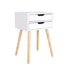 Bedside Table 2 Drawer Wood Leg Storage Cabinet Nightstand SUZY WHITE La Bella