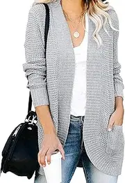 [Uniexcosm] Womens Long Sleeve Cardigan Chunky Knitted Open Front Sweaters Coat Outwear with Pockets